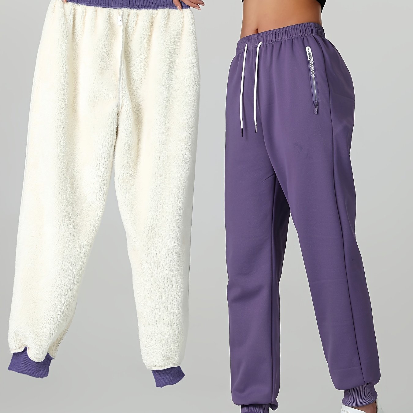 Comfortable Fleece Lined Jogger Sweatpants for Women with Elastic Waistband Drawstring Zip Pocket Relaxed Style