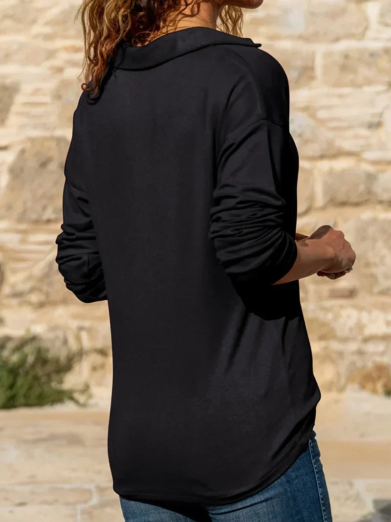 Effortless Quarter Zip Polo Top for Women with Collar Long Sleeve Relaxed Casual Style