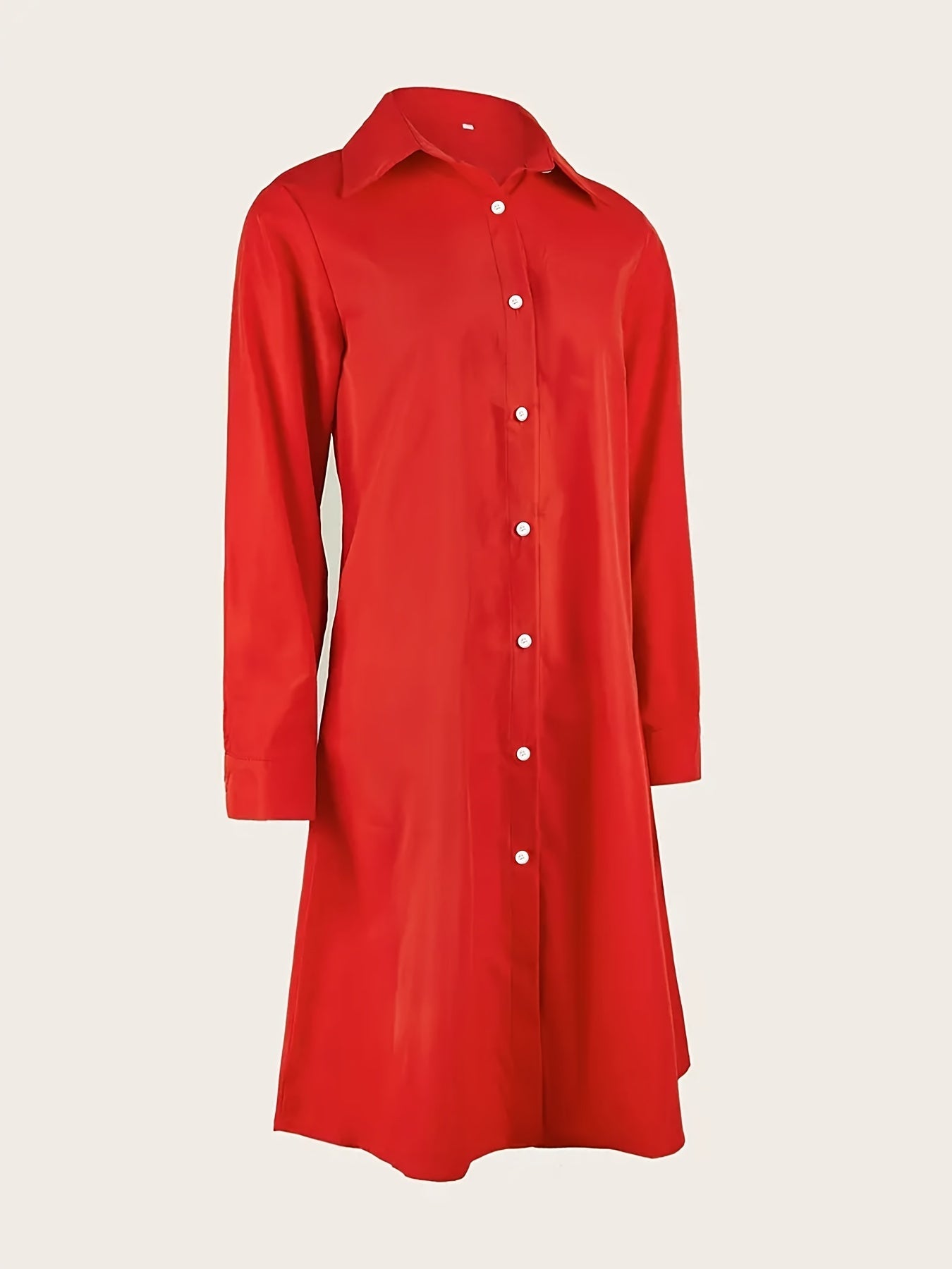 Elegant Red Shirt Dress for Women with Collar Long Sleeve A Line Relaxed Style