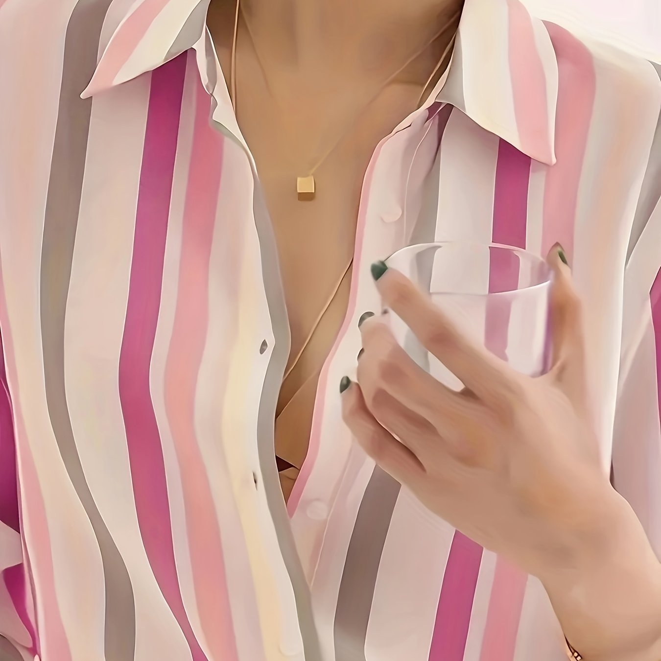 Effortless Striped Blouse for Women with Collar Long Sleeve Button Front Relaxed Style