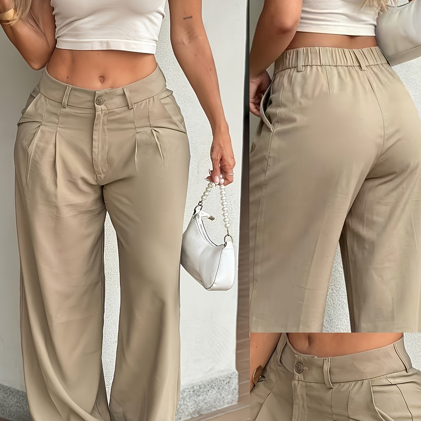 Effortless Wide Leg Trousers for Women with High Waist Pleated Front Relaxed Tailored Style
