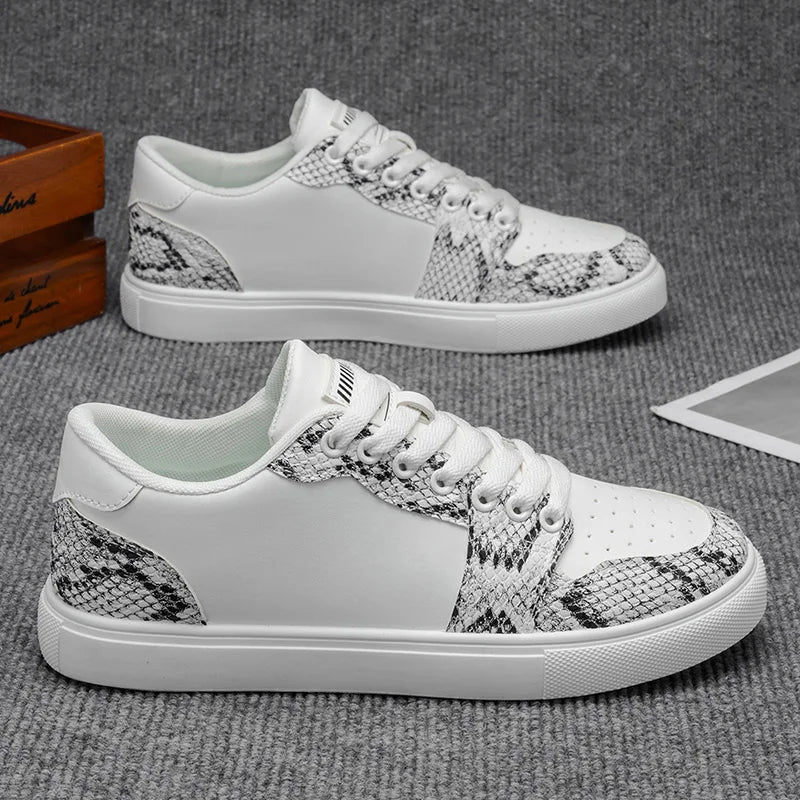 Stylish Snake Print Fashion Sneaker for Women with Lace Up Low Top Color Block Casual Style