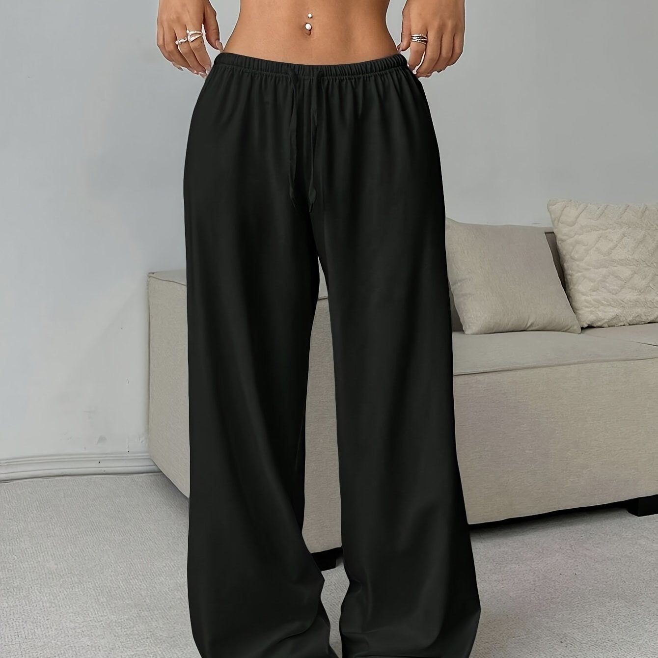 Effortless Wide Leg Pants for Women with High Waist Drawstring Relaxed Flowing Casual Style