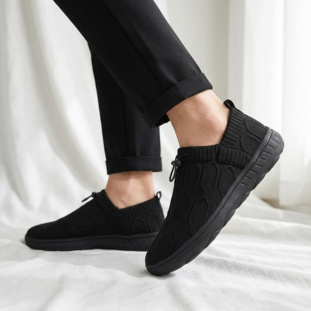 Comfortable Knit Slip On Sneaker for Women with Drawstring Closure Honeycomb Texture Cushioned Sole Casual Style