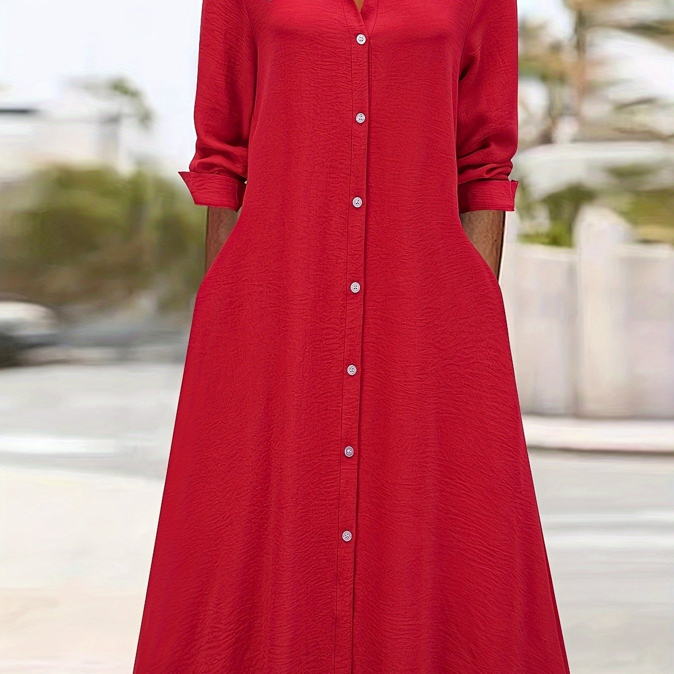 Effortless Shirt Dress for Women with Collar Long Sleeve Button Front Flowing Style