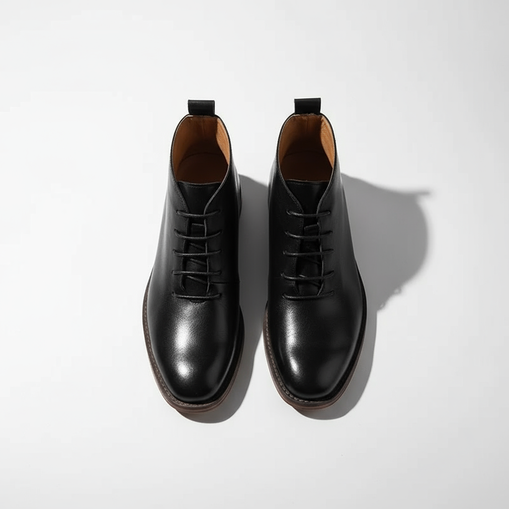 Elegant Leather Chukka Boots for Women with Lace Up Round Toe Stacked Heel Casual Style