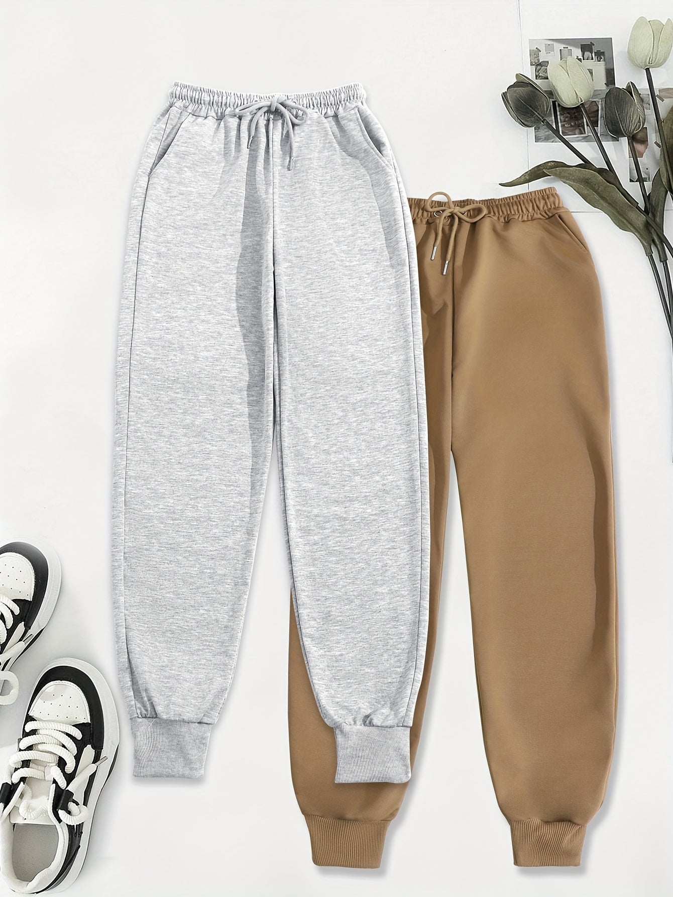 Effortless Jogger Sweatpants for Women with High Waist Drawstring Relaxed Cuffed Casual Style