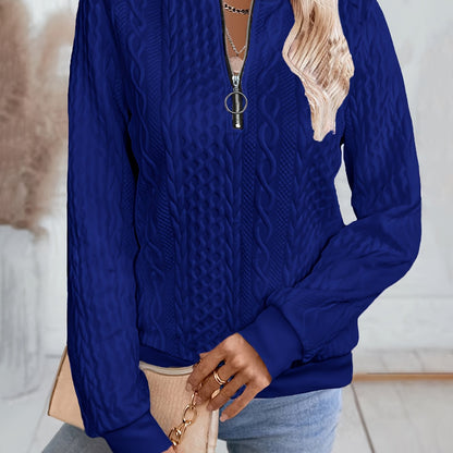 Comfortable Textured Sweater for Women with Zip Neck Long Sleeve Relaxed Oversized Knit Style