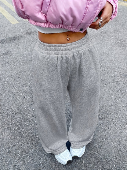 Effortless Light Grey Wide Leg Sweatpants for Women with High Waist Relaxed Oversized Casual Style