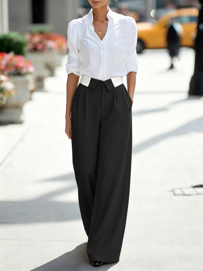 Effortless Wide Leg Pants for Women with High Waist Belted Pleated Tailored Style
