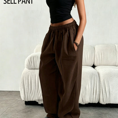 Comfortable Fleece Wide Leg Sweatpants for Women with High Waist Drawstring Relaxed Casual Style