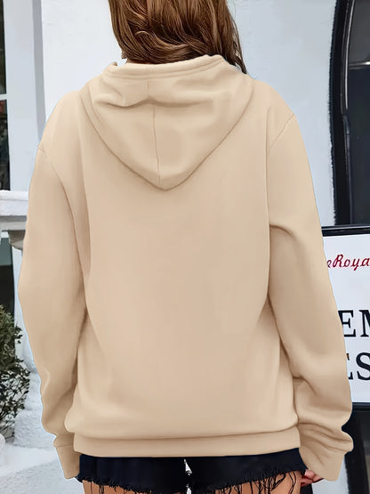 Effortless Heartbeat Print Hoodie for Women with Drawstring Long Sleeve Kangaroo Pocket Relaxed Style