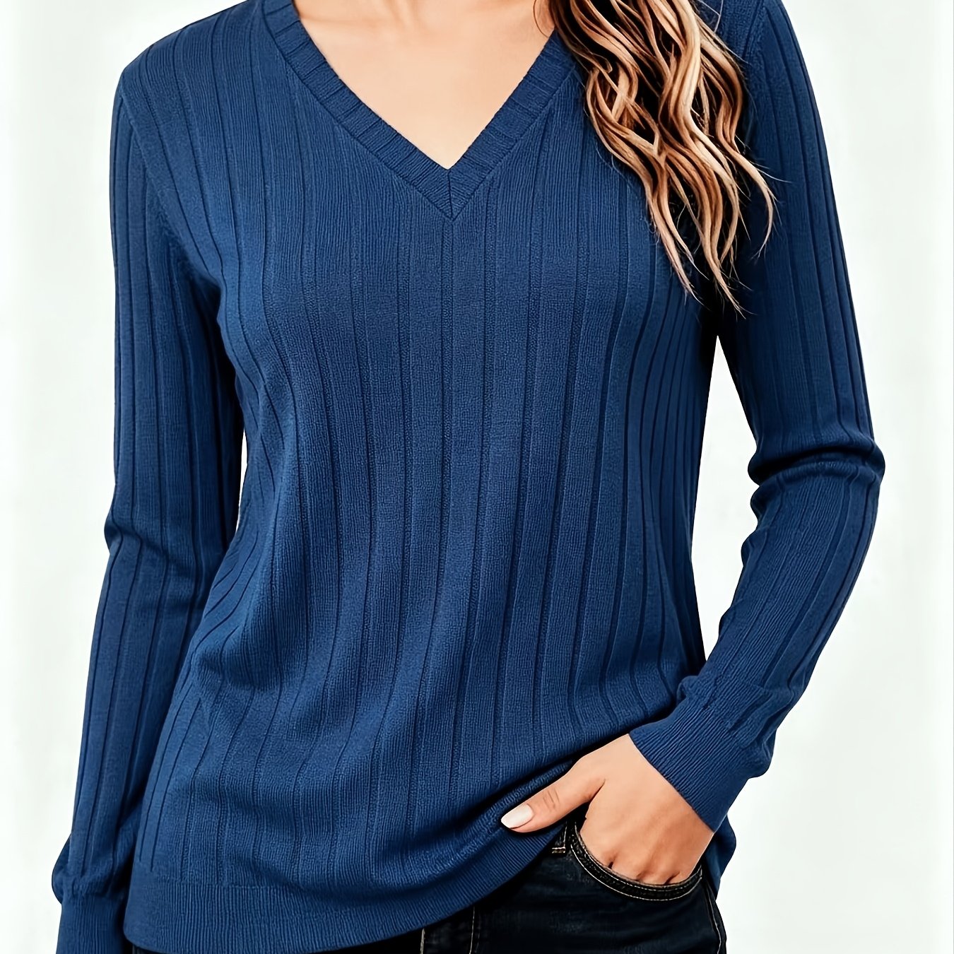Comfortable Ribbed Knit Sweater for Women with V Neck Long Sleeve Relaxed Oversized Casual Style