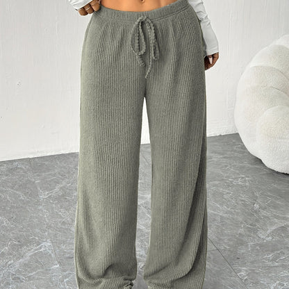 Effortless Ribbed Knit Wide Leg Pants for Women with High Waist Drawstring Relaxed Flowing Casual Style