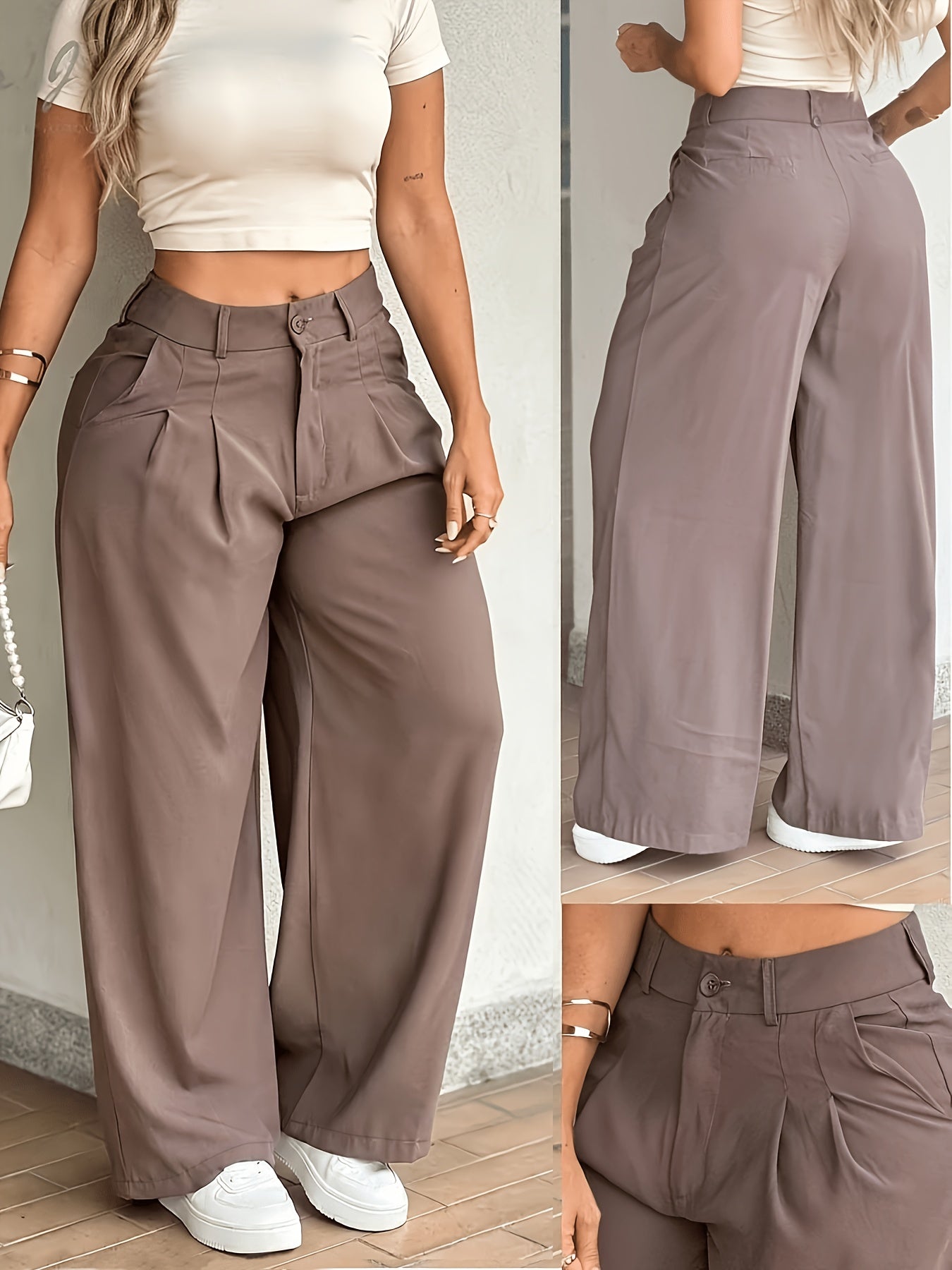 Effortless Wide Leg Trousers for Women with High Waist Pleated Front Relaxed Tailored Style
