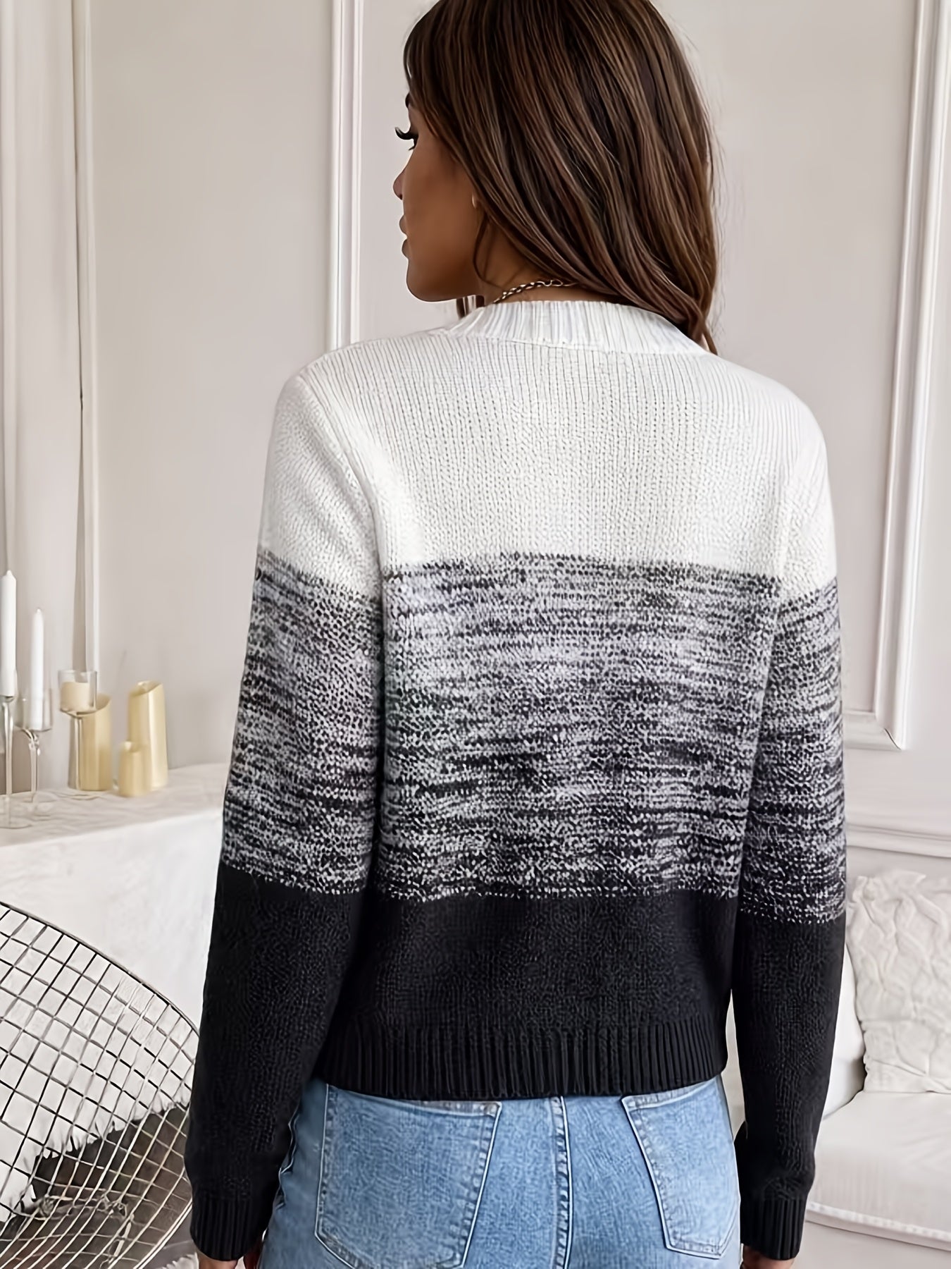 Comfortable Space Dye Cardigan Sweater for Women with V Neck Long Sleeve Button Front Cropped Knit Style