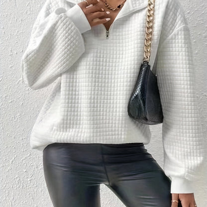 Comfortable Quilted Sweatshirt for Women with Half Zip Collar Long Sleeve Oversized Casual Style