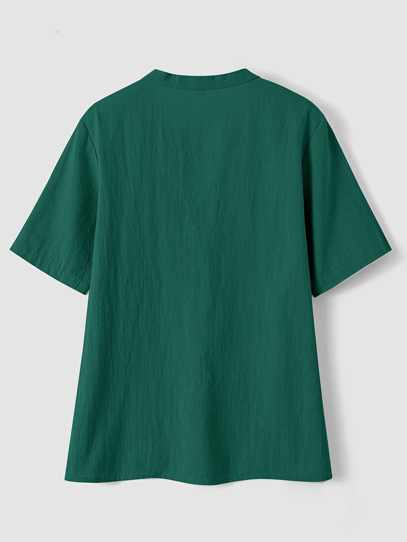 Effortless Textured Linen Blouse for Women with Notch V Neck Short Sleeve Button Front Casual Style