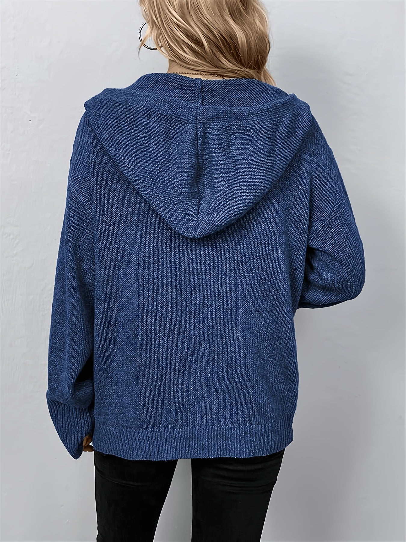 Comfortable Ribbed Knit Cardigan Sweater for Women with Hooded Collar Long Sleeve Button Front Oversized Style