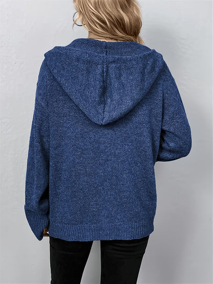 Comfortable Ribbed Knit Cardigan Sweater for Women with Hooded Collar Long Sleeve Button Front Oversized Style