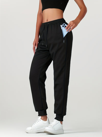 Comfortable Fleece Lined Jogger Sweatpants for Women with Elastic Waistband Drawstring Zip Pocket Relaxed Style