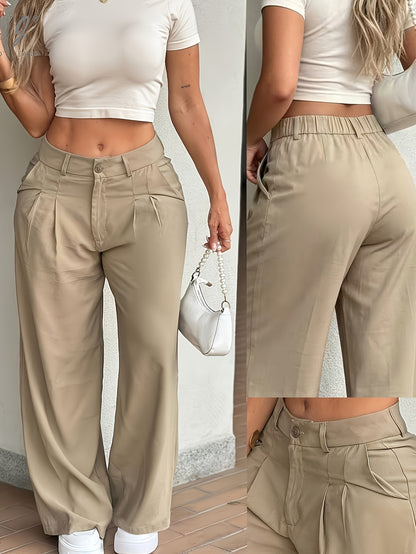 Effortless Wide Leg Trousers for Women with High Waist Pleated Front Relaxed Tailored Style