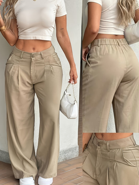 Effortless Wide Leg Trousers for Women with High Waist Pleated Front Relaxed Tailored Style