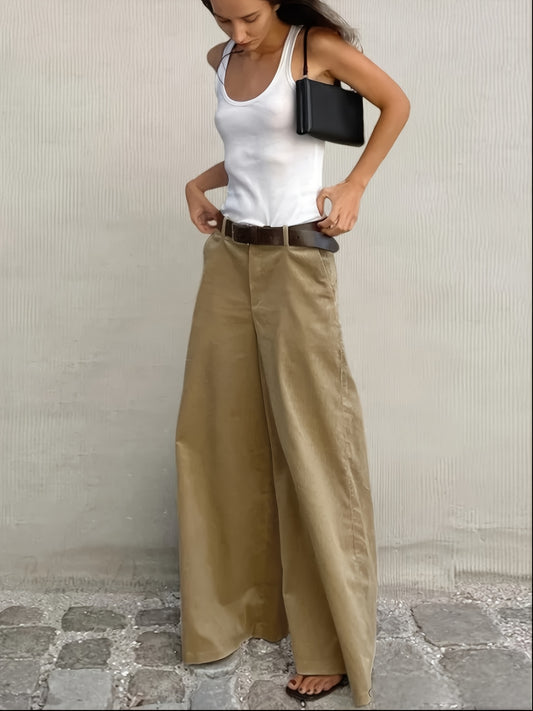 Effortless Wide Leg Pants for Women with High Waist Belted Relaxed Flowing Casual Style