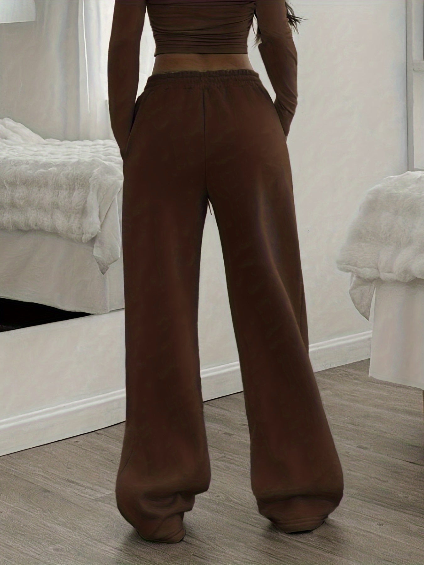 Effortless Coffee Brown Wide Leg Sweatpants for Women with High Waist Drawstring Relaxed Casual Style