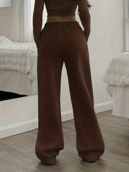 Effortless Coffee Brown Wide Leg Sweatpants for Women with High Waist Drawstring Relaxed Casual Style