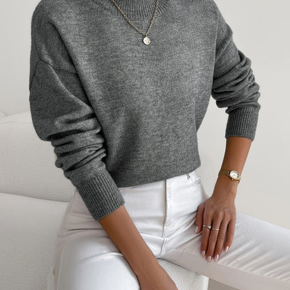 Comfortable Knit Sweater for Women with Mock Neck Long Sleeve Relaxed Oversized Style