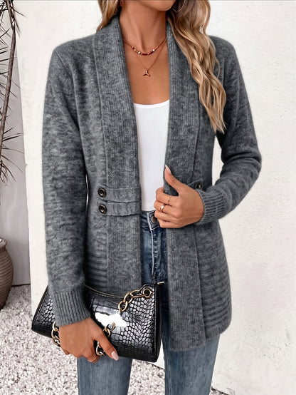 Comfortable Ribbed Cardigan Sweater for Women with Shawl Collar Long Sleeve Button Tab Oversized Knit Style