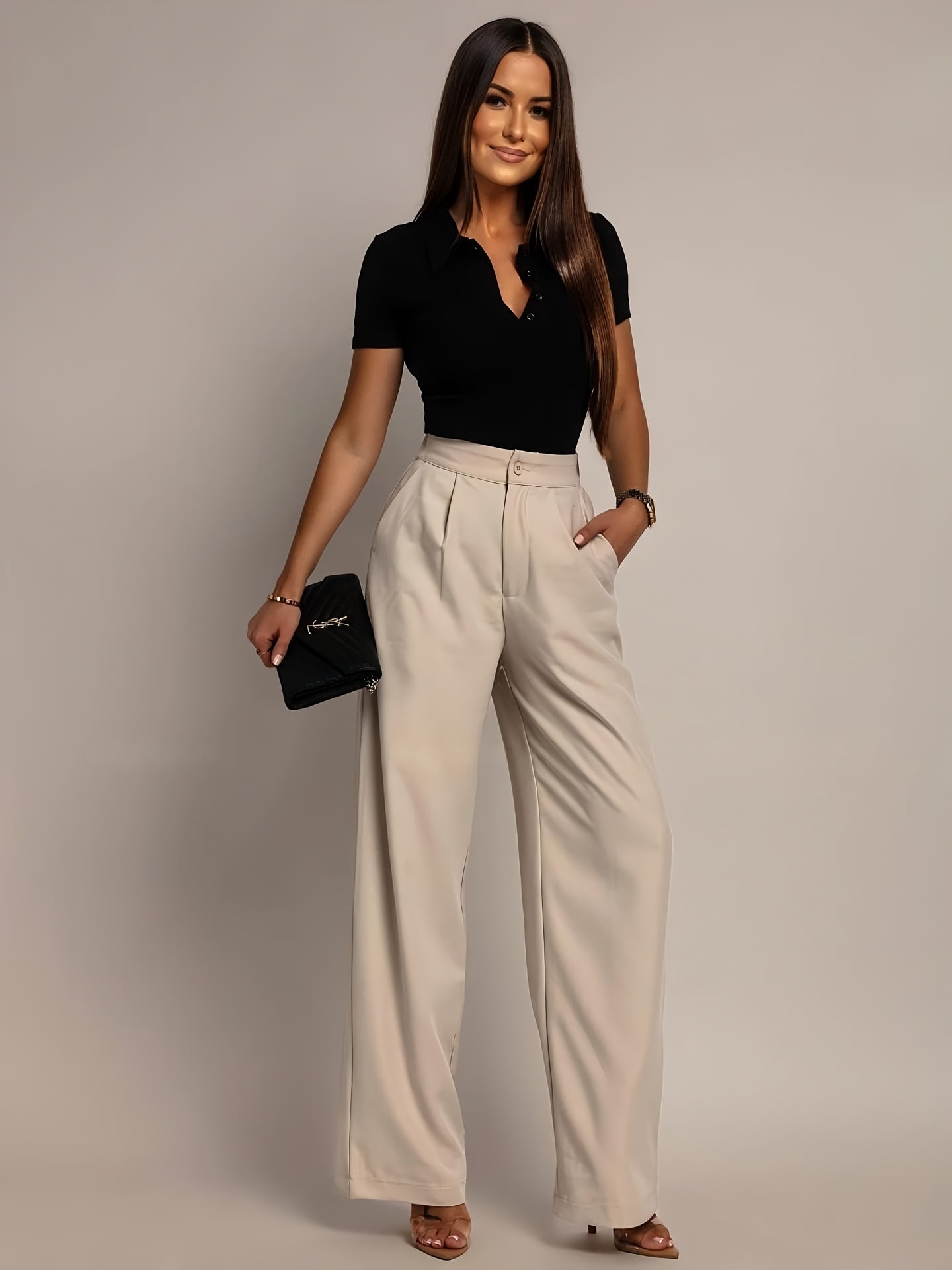 Elegant Wide Leg Trousers for Women with High Waist Pleated Front Tapered Ankle Relaxed Style