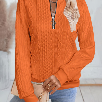 Comfortable Textured Sweater for Women with Zip Neck Long Sleeve Relaxed Oversized Knit Style