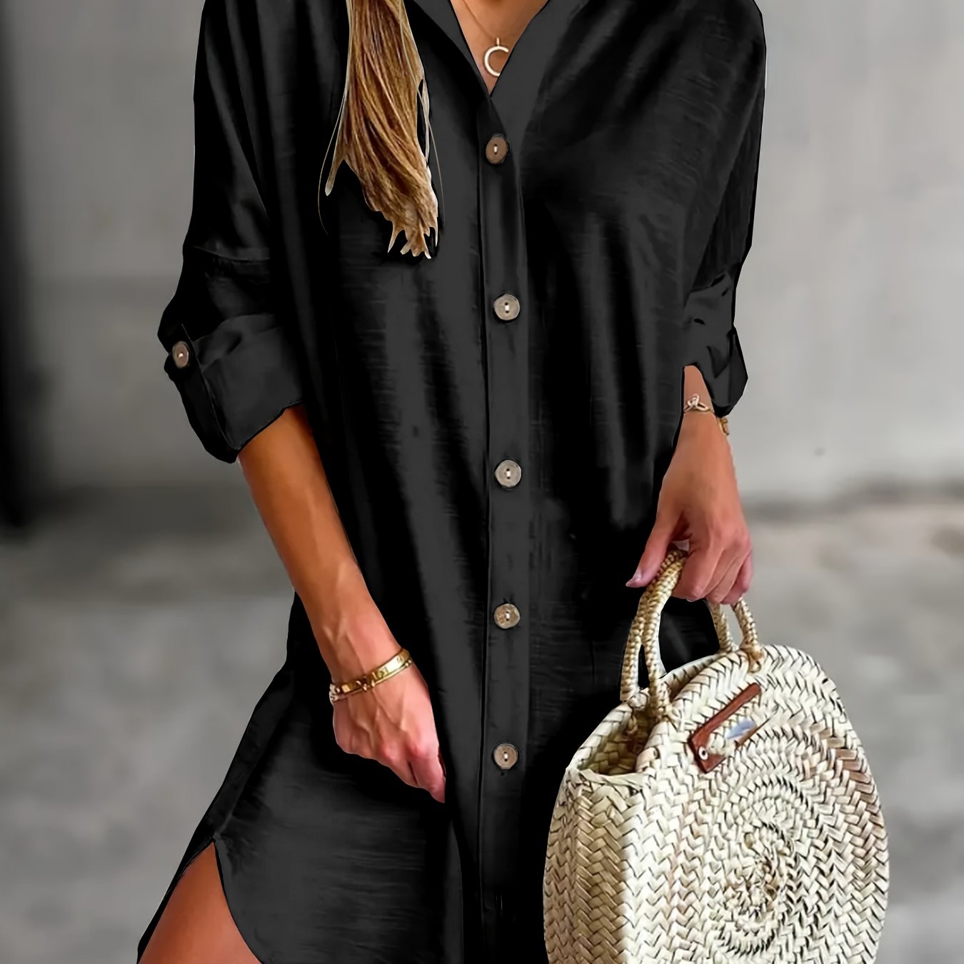 Effortless Mini Shirt Dress for Women with Collar Long Sleeve Button Front Relaxed Style