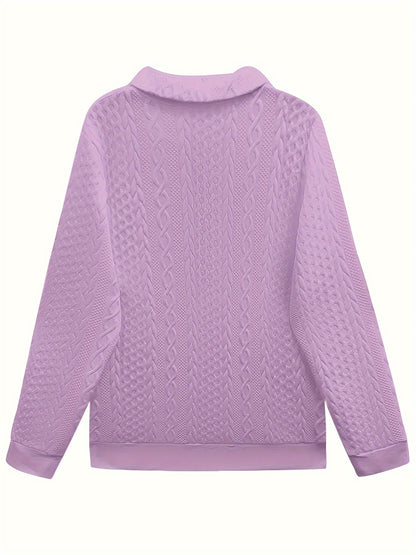 Comfortable Cable Knit Sweater for Women with Zip Collar Long Sleeve Kangaroo Pocket Oversized Knit Style