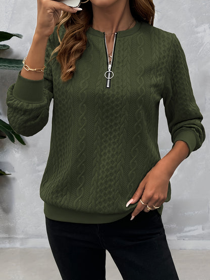 Comfortable Cable Knit Sweater for Women with Quarter Zip Mock Neck Long Sleeve Relaxed Casual Style