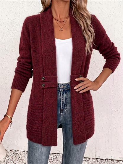 Comfortable Ribbed Cardigan Sweater for Women with Shawl Collar Long Sleeve Button Tab Oversized Knit Style