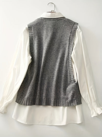 Comfortable Knit Sweater Vest for Women with Round Neck Sleeveless Button Front Ribbed Trim Style