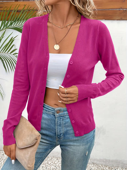 Comfortable Cardigan Sweater for Women with V Neck Long Sleeve Button Front Relaxed Knit Style