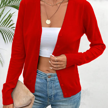 Comfortable Cardigan Sweater for Women with V Neck Long Sleeve Button Front Relaxed Knit Style