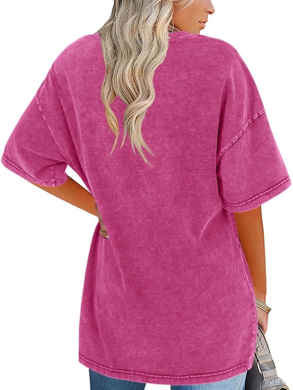 Comfortable Washed Cotton Tunic Top for Women with Crew Neck Short Sleeve Curved Hem Oversized Casual Style