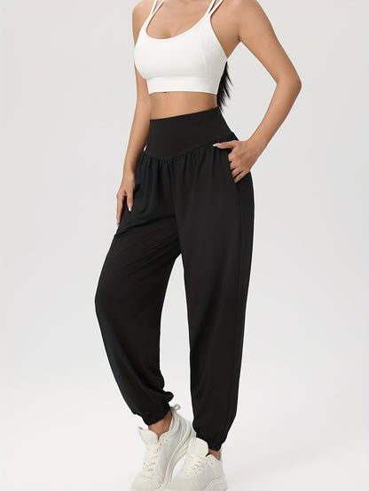 Effortless Black Jogger Pants for Women with High Waist Elastic Cuff Relaxed Fit Casual Style