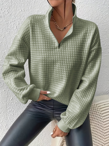 Comfortable Quilted Sweatshirt for Women with Half Zip Collar Long Sleeve Oversized Casual Style