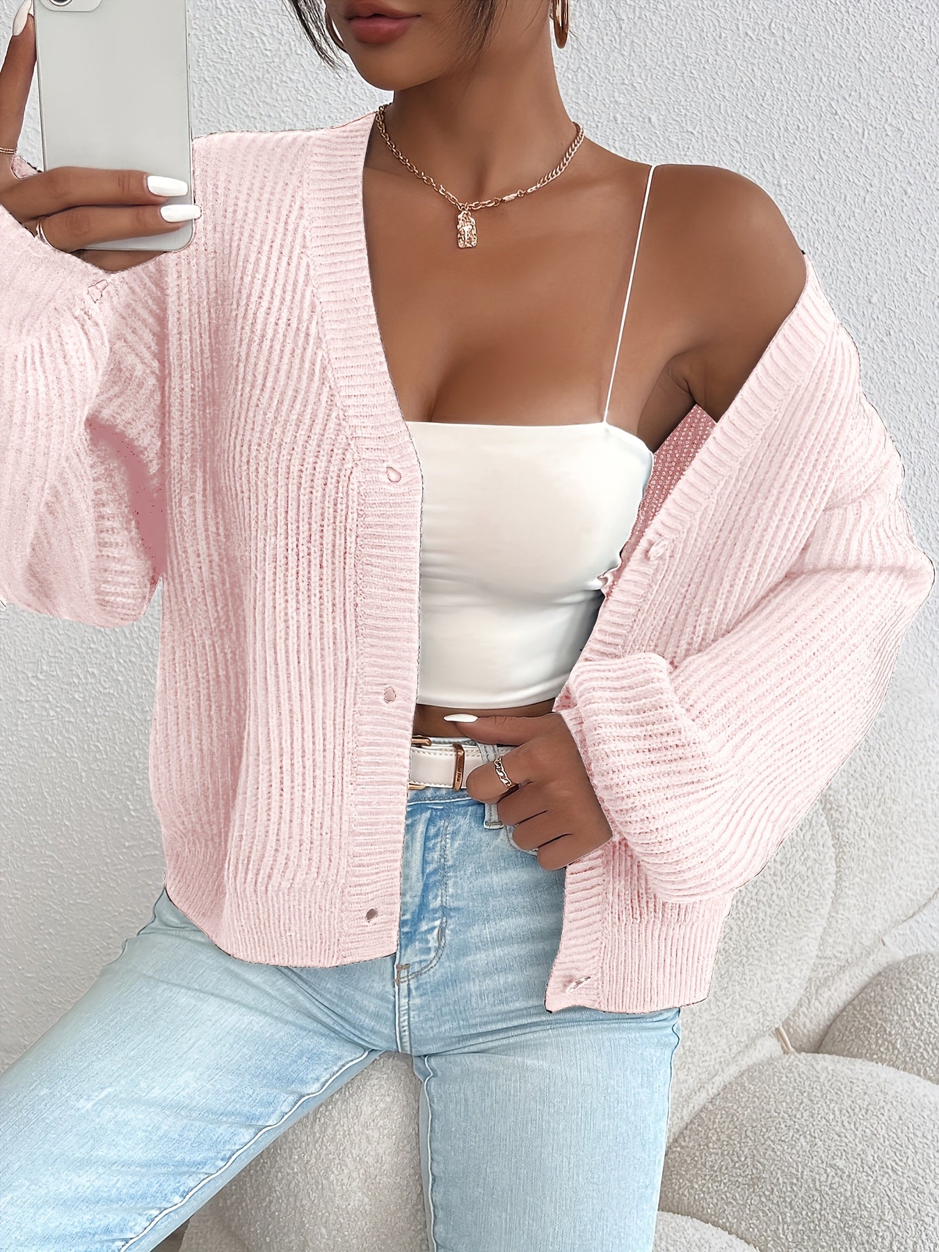 Effortless Ribbed Knit Cardigan Sweater for Women with V Neck Long Sleeve Button Front Oversized Relaxed Style