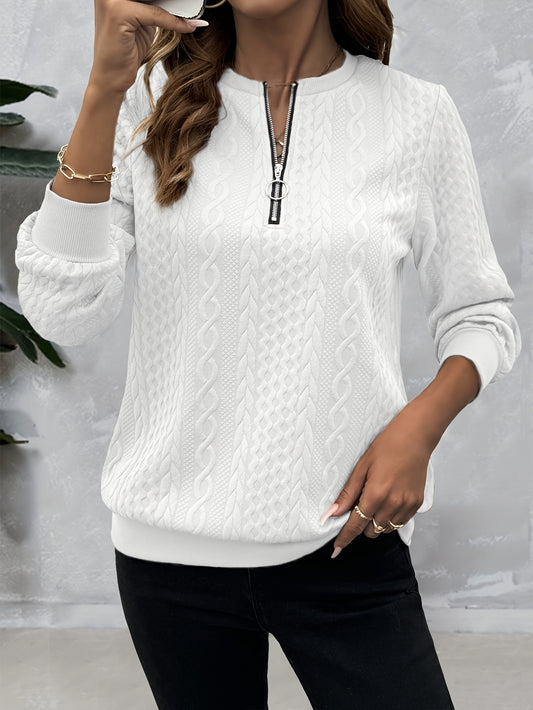 Comfortable Cable Knit Sweater for Women with Quarter Zip Mock Neck Long Sleeve Relaxed Casual Style