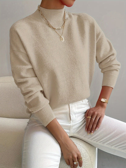 Comfortable Knit Sweater for Women with Mock Neck Long Sleeve Relaxed Oversized Style