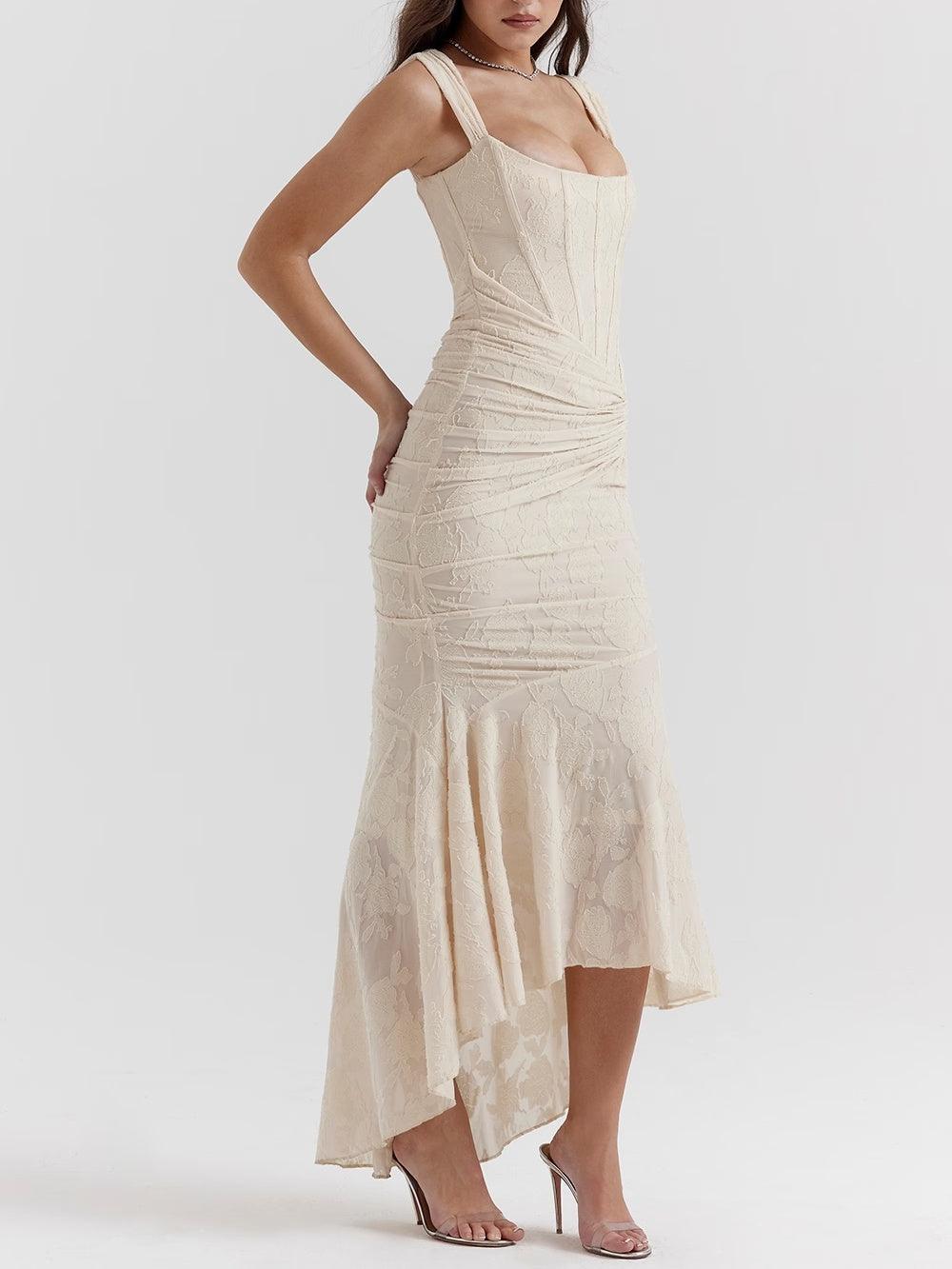 Elegant Floral Lace Maxi Dress for Women with Square Neck Sleeveless Corset Mermaid Formal Wedding Guest Style