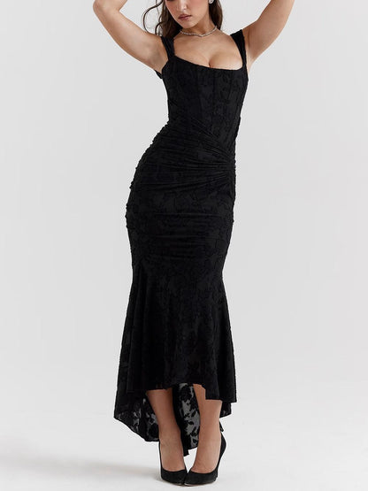 Elegant Floral Lace Maxi Dress for Women with Square Neck Sleeveless Corset Mermaid Formal Wedding Guest Style