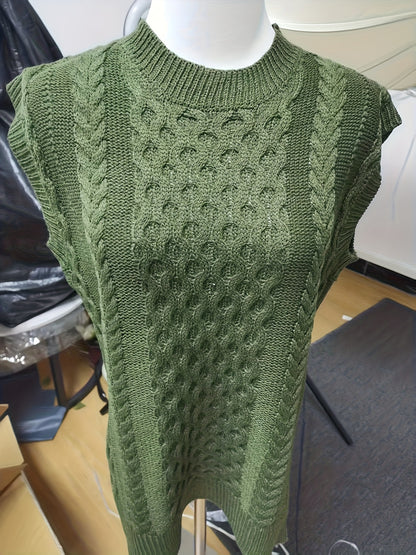 Comfortable Cable Knit Sweater Vest for Women with Crew Neck Sleeveless Oversized Relaxed Knit Style